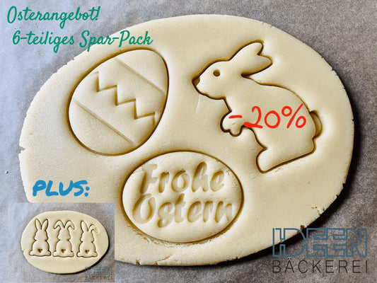 Keksausstecher Set Ostern 6-teilig Spar-Pack Sonderangebot, verschiedene Farben möglich Ausstechform für Plätzchen Kekse Teig Hase Ei